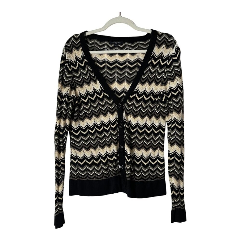 Banana Republic Womens SZ M Knit Cardigan Sweater Chevron Button Front Cotton